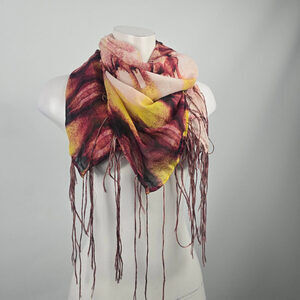 Garcia Jeans Red & Yellow Square Fringe Scarf